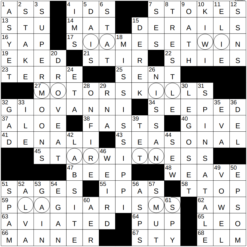 0611 25 NY Times Crossword 11 Jun 25 Wednesday NYXCrossword