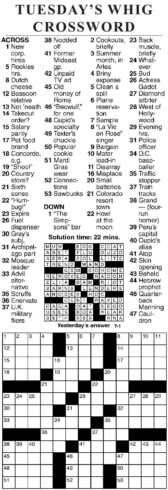 0701 Crossword Crosswords Cecildaily