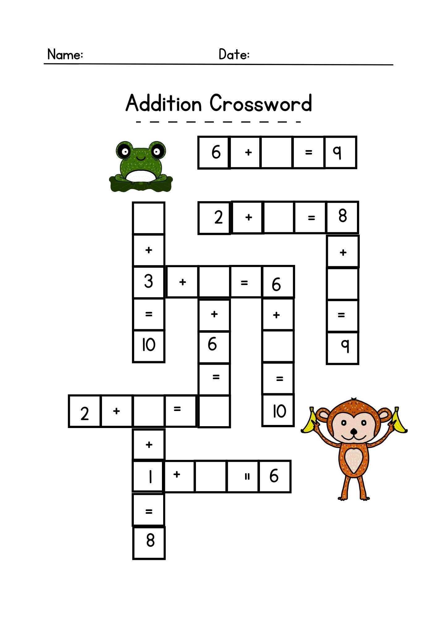 10 Addition Crossword Math Printable Activity Learn Math Addition Worksheet Math Busy Binder Printable Kids Math Printable Math Etsy