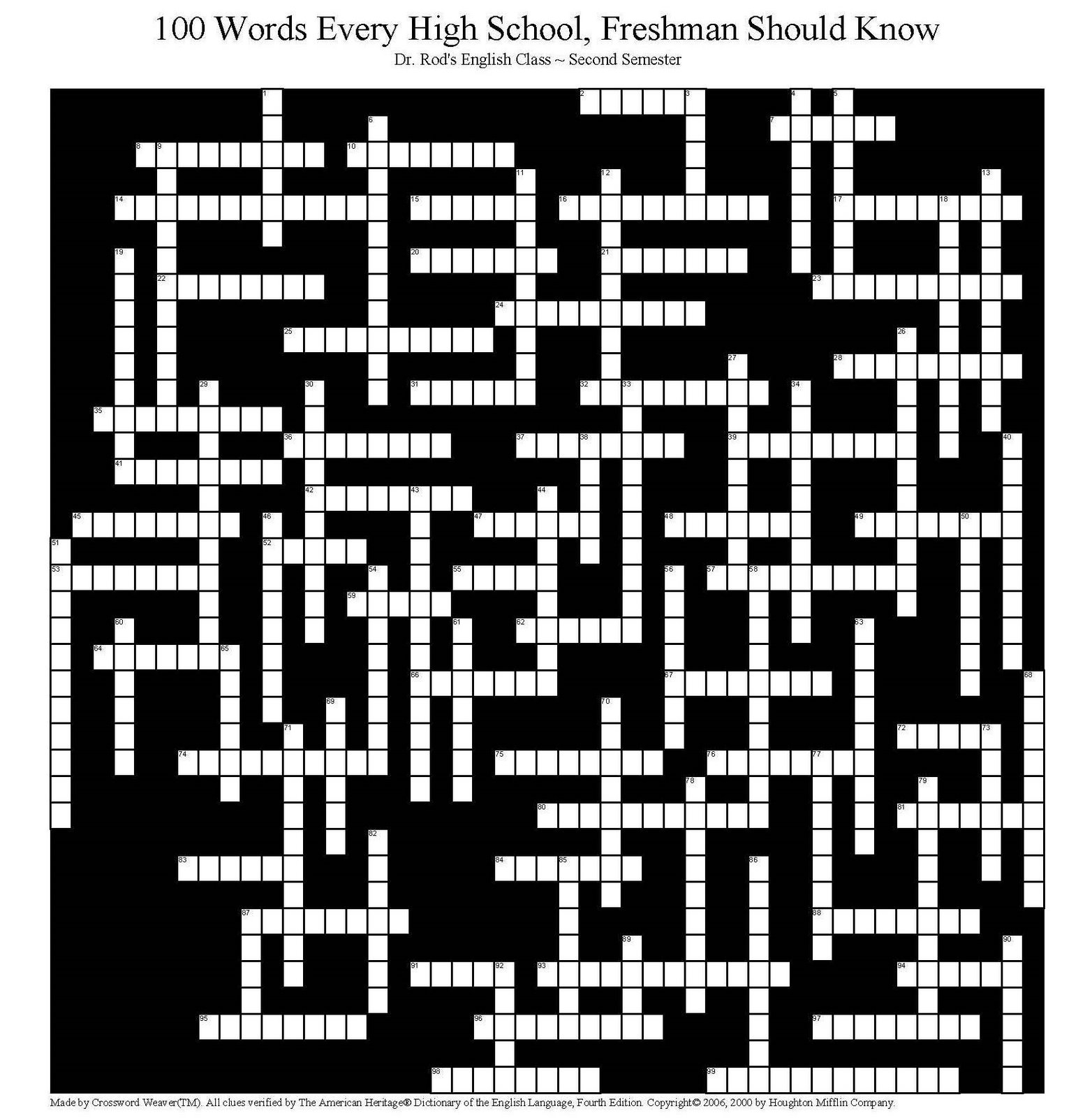 100 Words Every Freshman Should Know The CROSSWORD Dr Rod s English s Blog