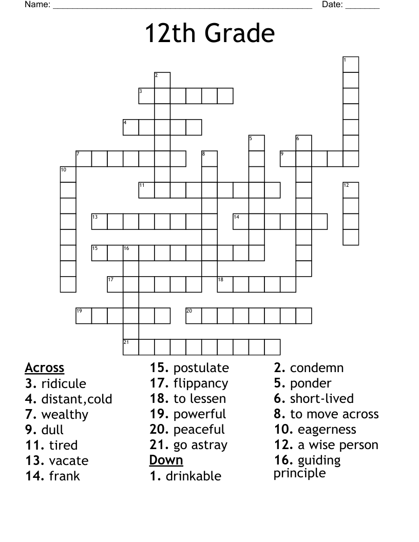 12th Grade Crossword WordMint