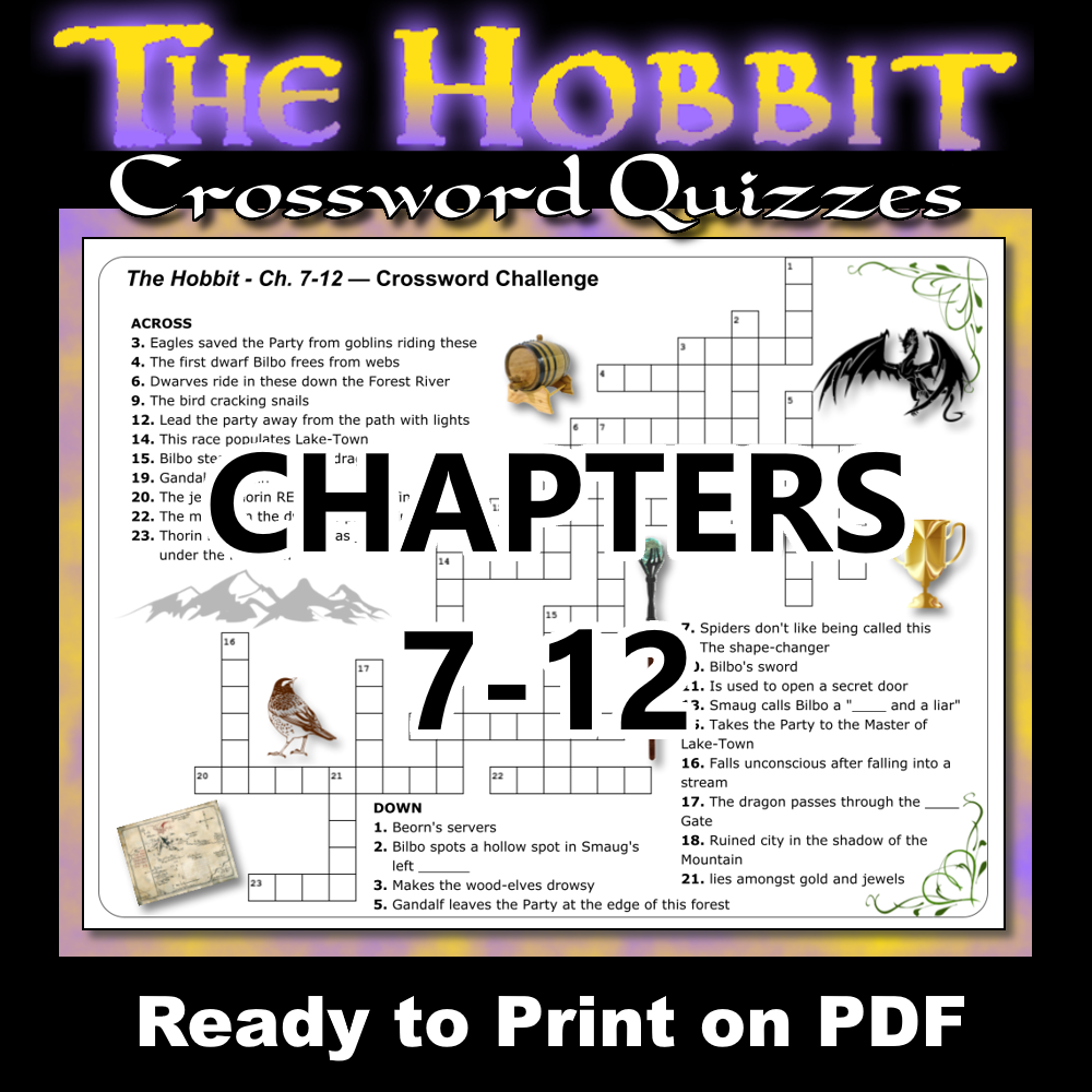 3 Crossword Puzzle Quizzes For THE HOBBIT worksheet Review Test NO PREP Made By Teachers