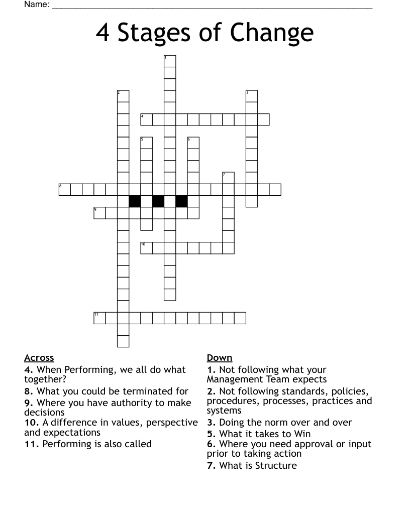 4 Stages Of Change Crossword WordMint