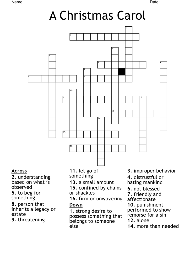 A Christmas Carol Crossword WordMint