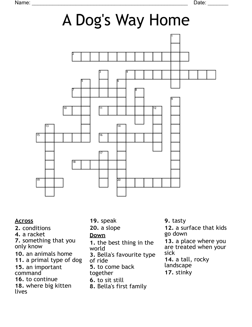 A Dog s Way Home Crossword WordMint
