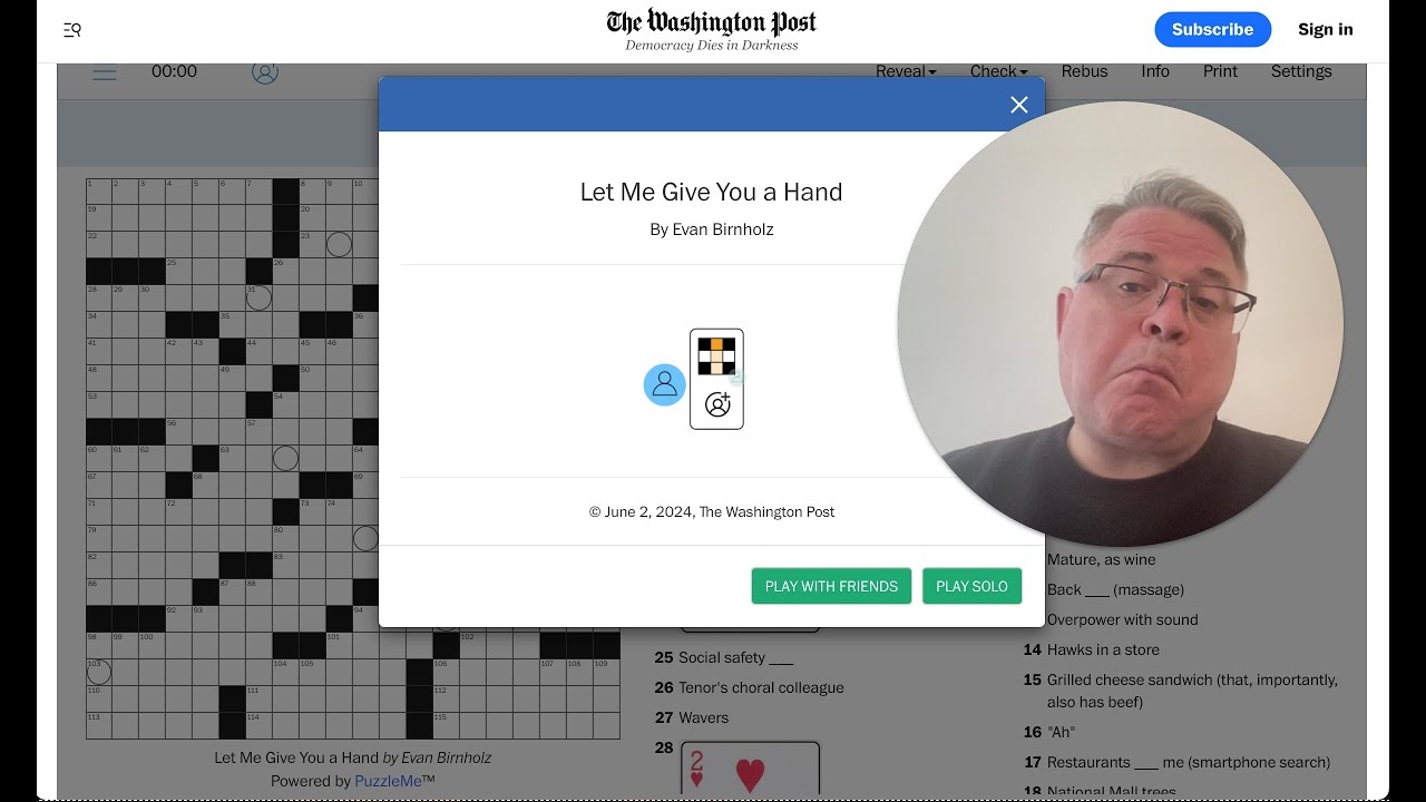 A Great Puzzle Is In The Cards Washington Post Sunday Crossword By Evan Birnholz 2 June 2024 YouTube