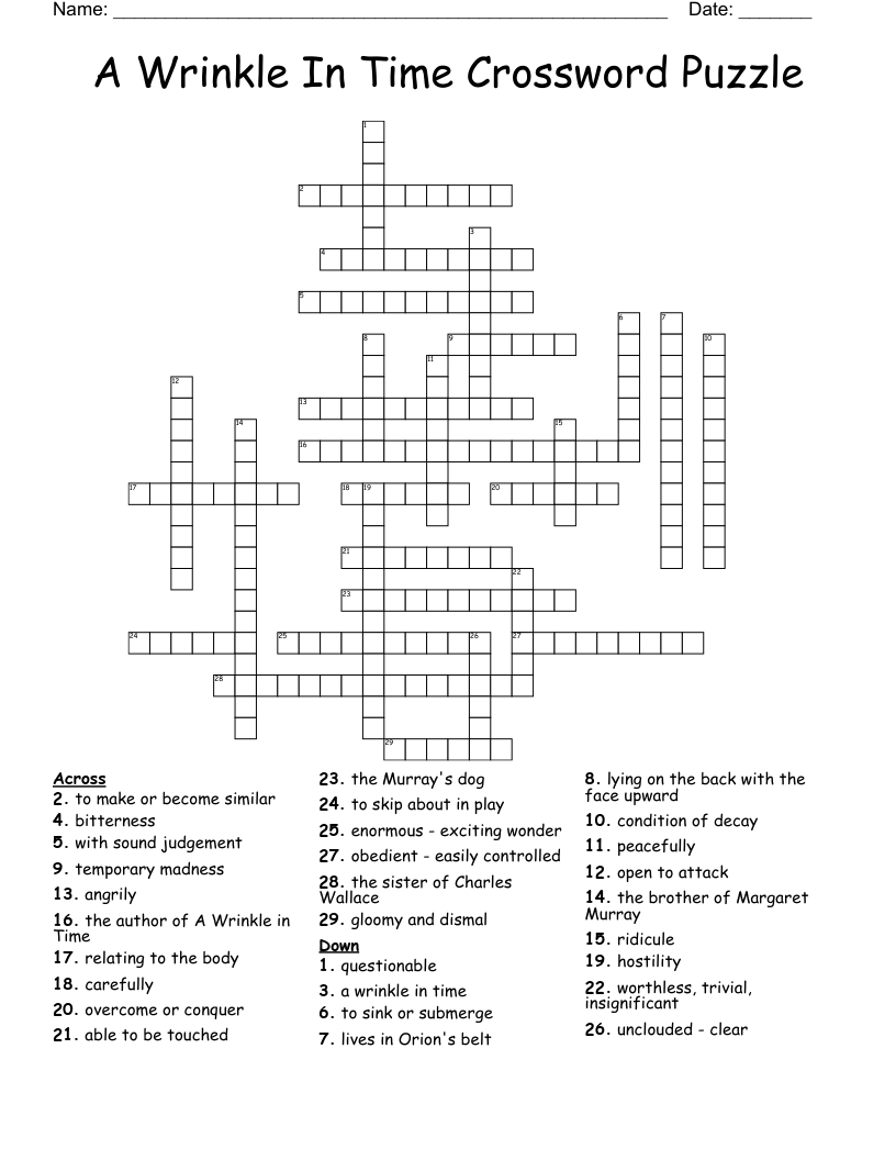 A Wrinkle In Time Crossword Puzzle WordMint