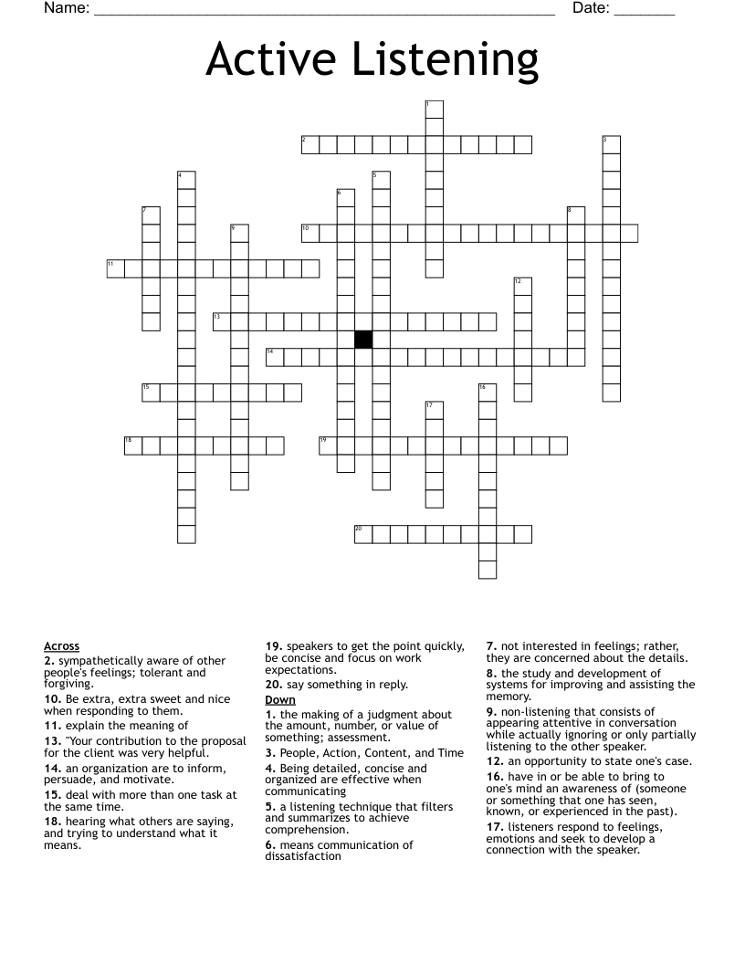 Active Listening Crossword WordMint