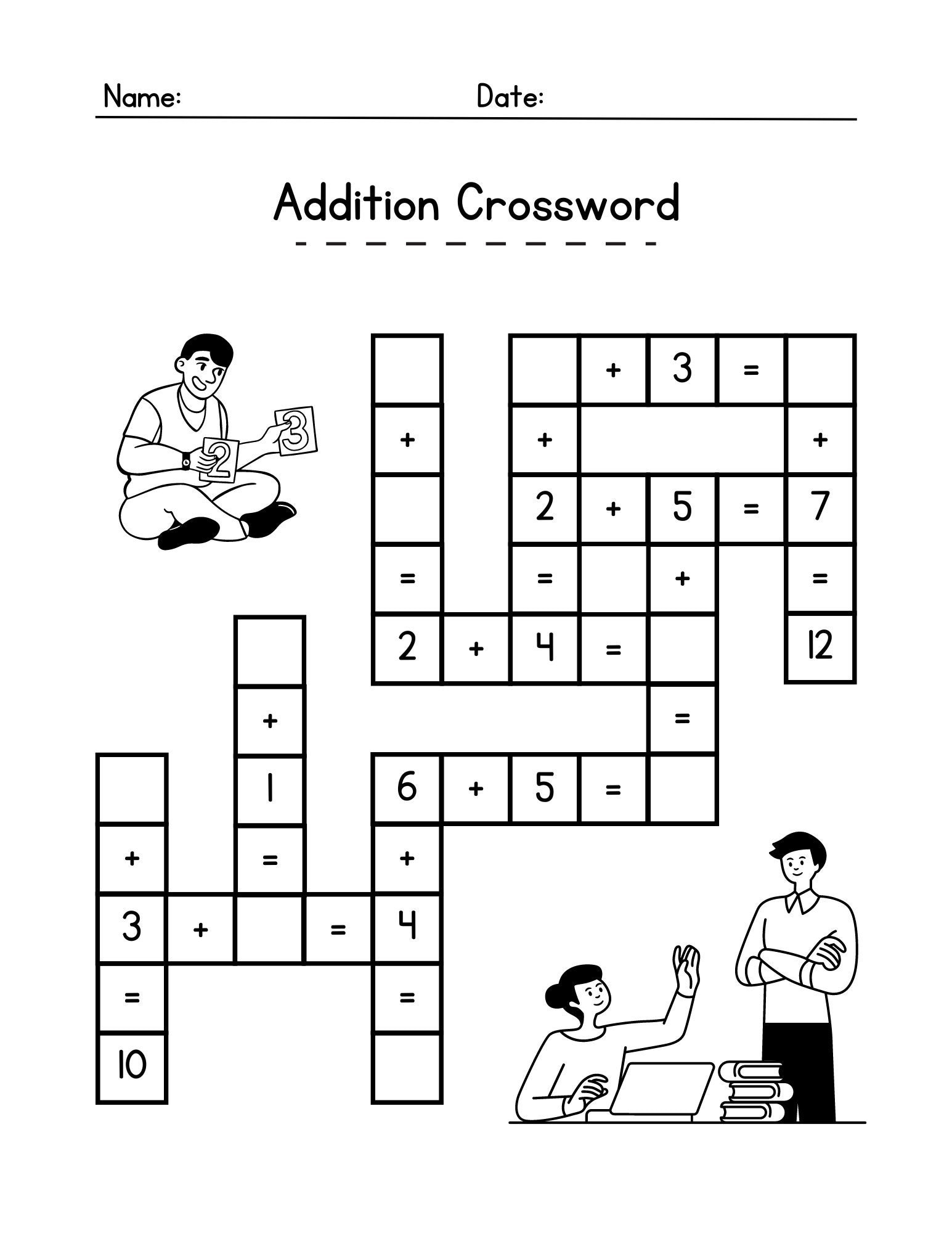 Addition Crossword Math Printable Activity Learn Math Addition Worksheet Math Busy Binder Printable Kids Math Printable Math DIGITAL Etsy UK
