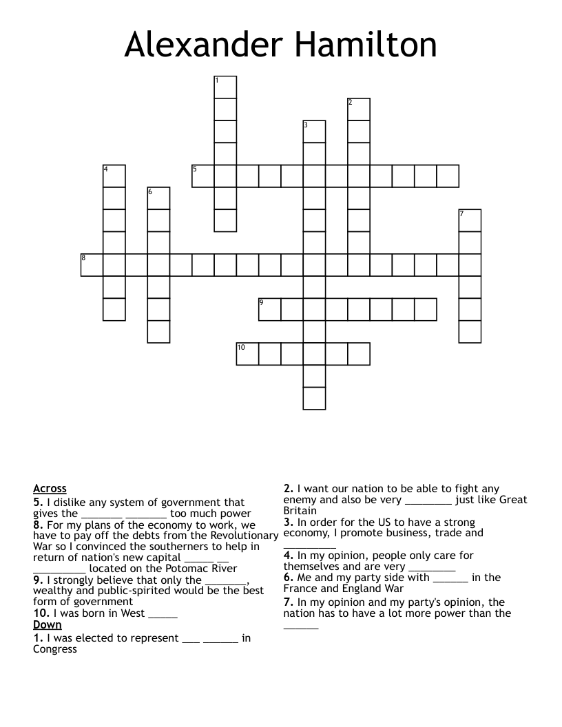 Alexander Hamilton Crossword WordMint