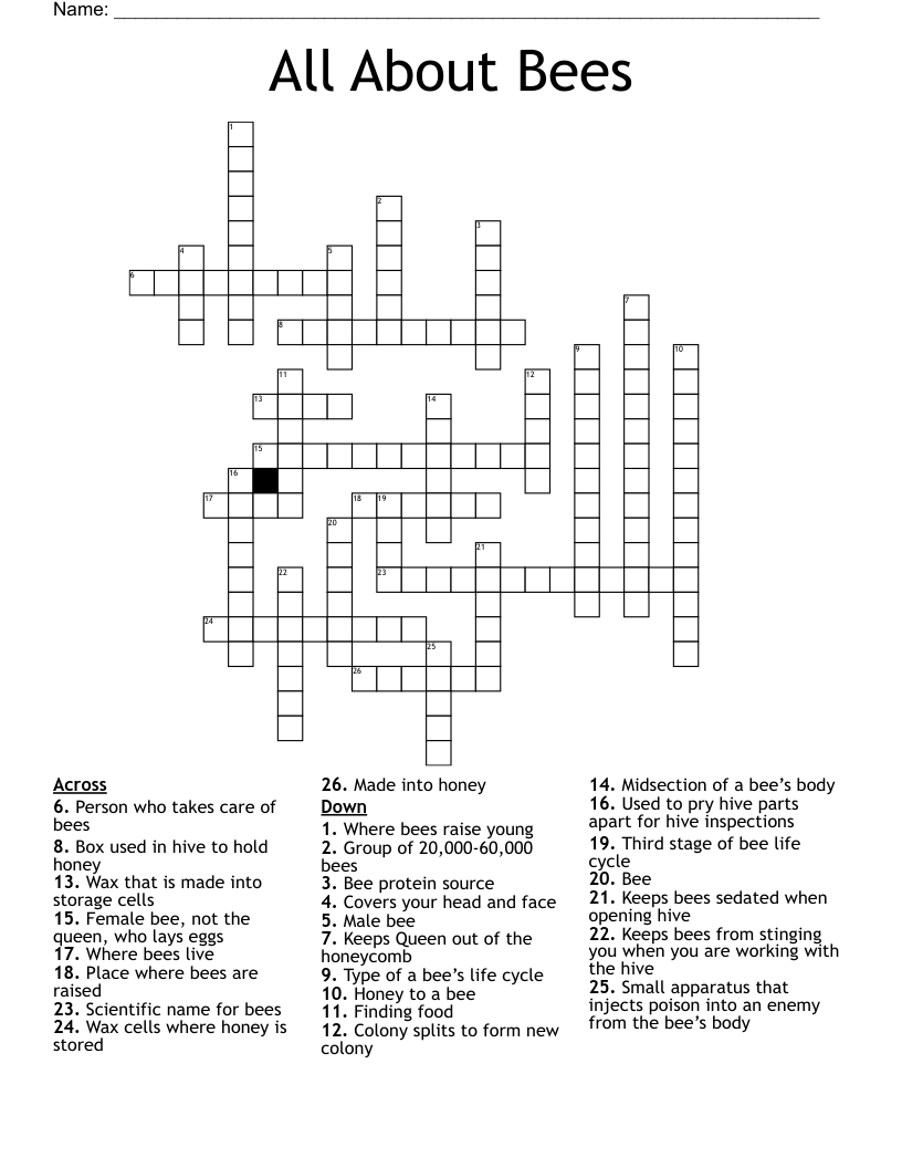 All About Bees Crossword WordMint