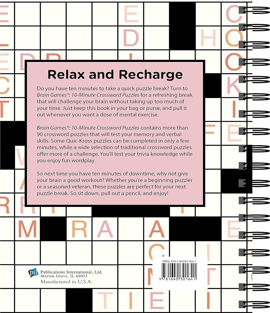 Amazon Brain Games 10 Minute Crossword Puzzles Pink Volume 2 9781640301641 Publications International Ltd Brain Games Books