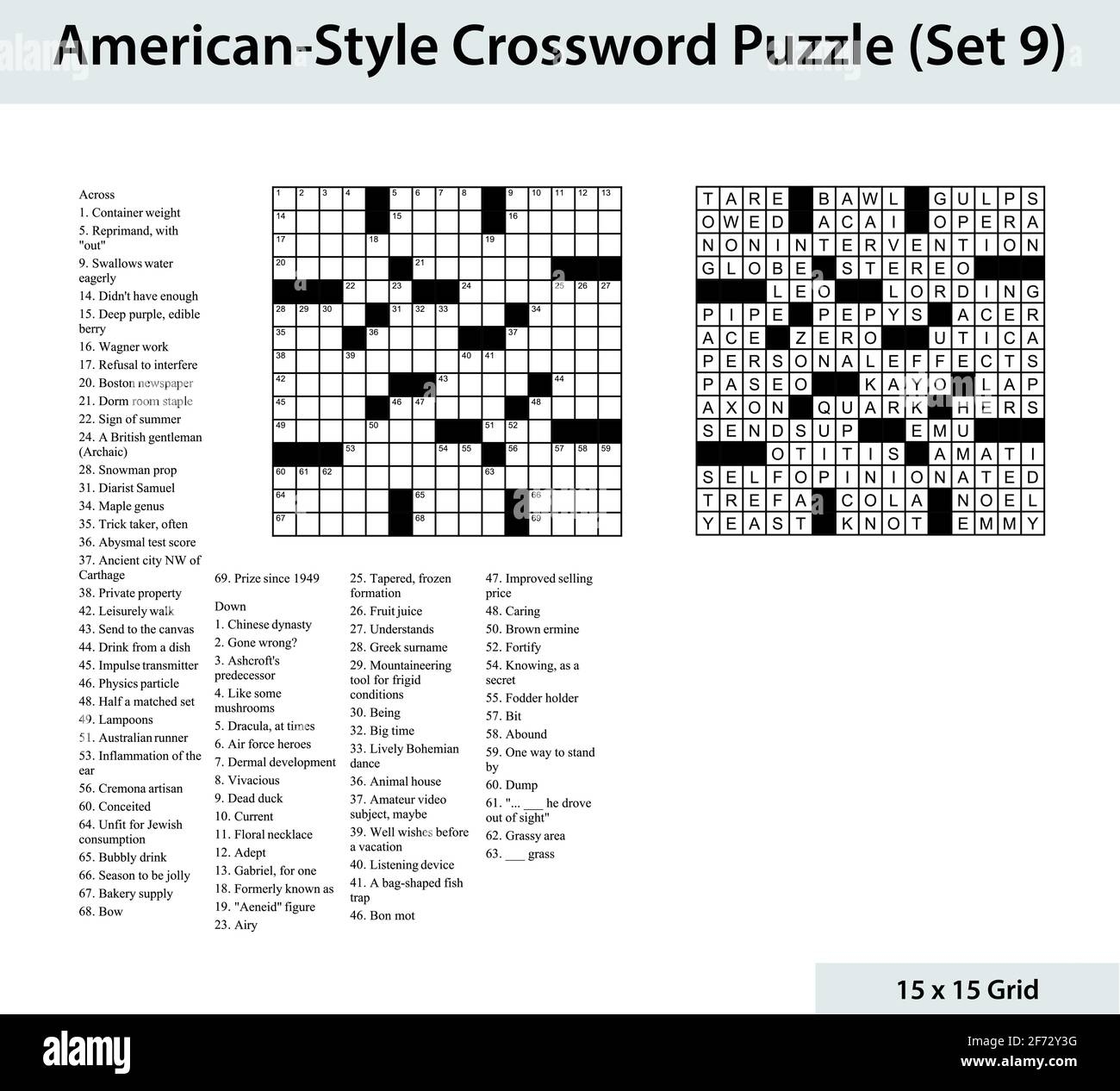 American Style Crossword Puzzle With A 15 X 15 Grid Includes Blank Crossword Grid Clues And Solution Stock Vector Image Art Alamy