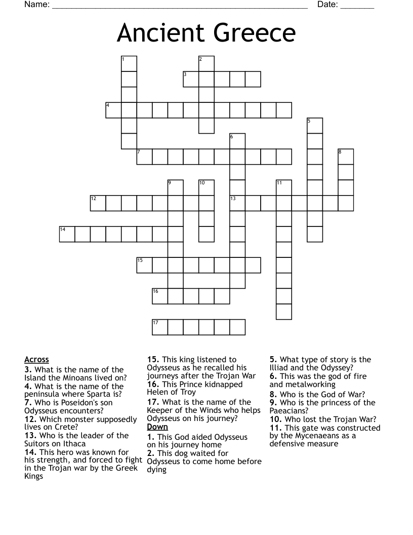 Ancient Greece Crossword WordMint