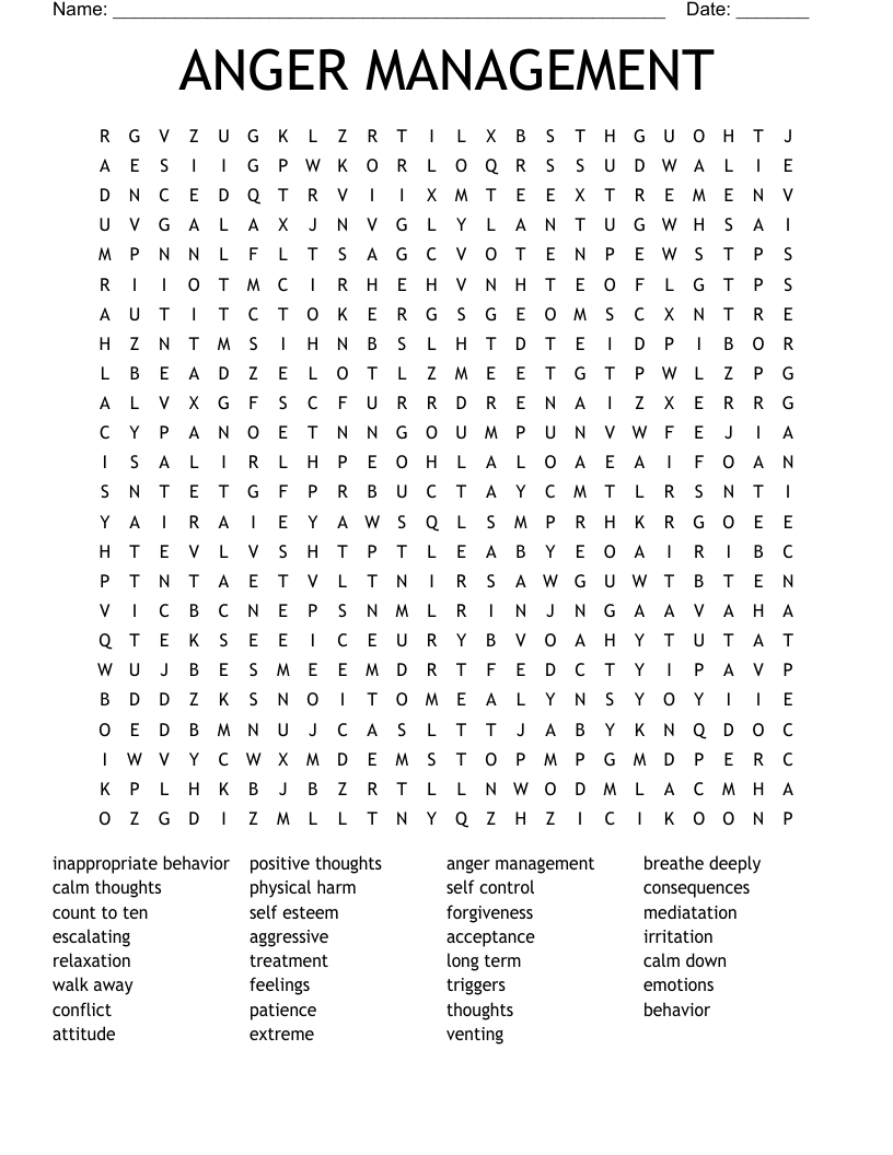 ANGER MANAGEMENT Word Search WordMint ANGER MANAGEMENT Word Search WordMint