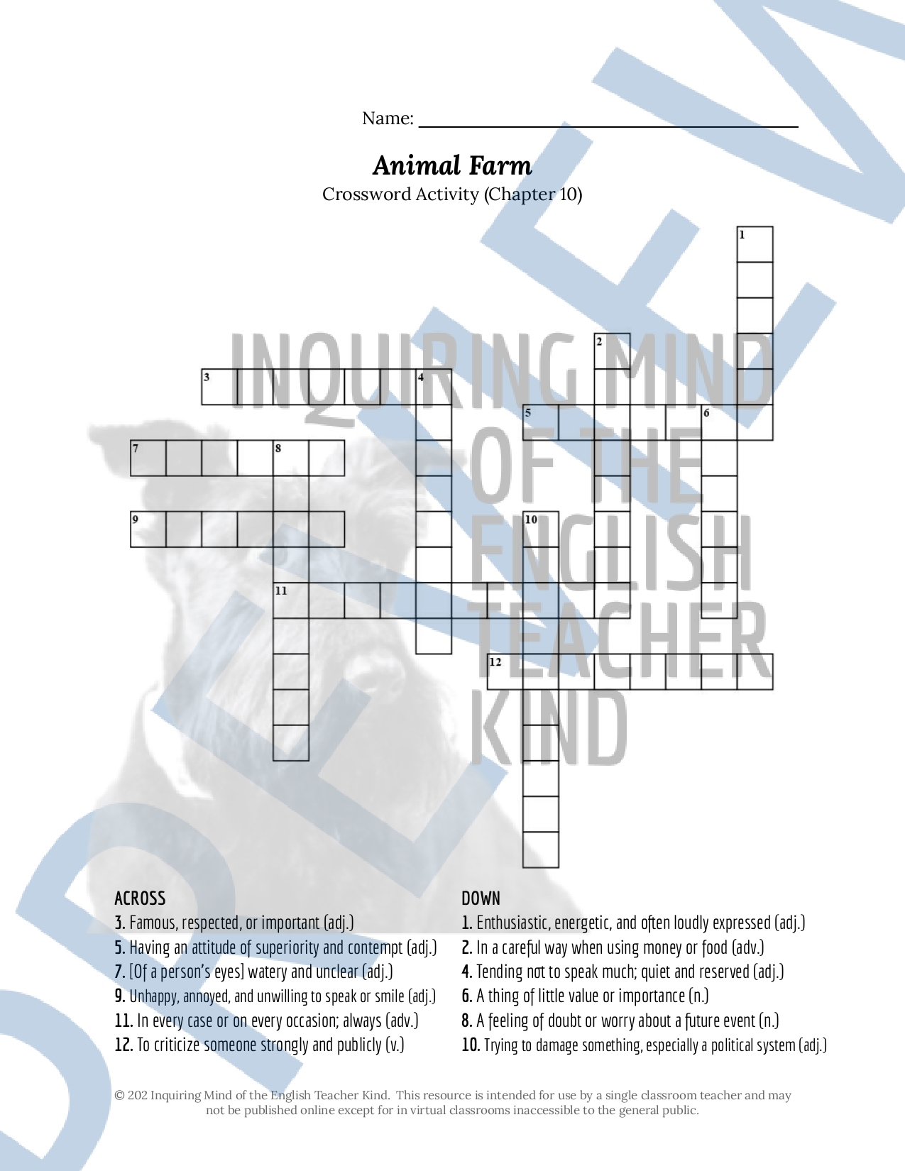 Animal Farm Chapter 10 Vocabulary Games Crossword Puzzle Word Search And More Made By Teachers