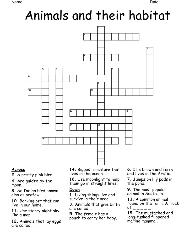 Animals And Their Habitat Crossword WordMint