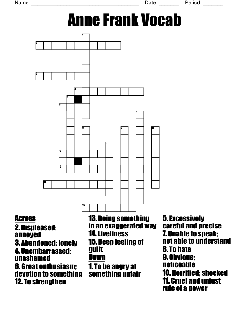 Anne Frank Vocab Crossword WordMint