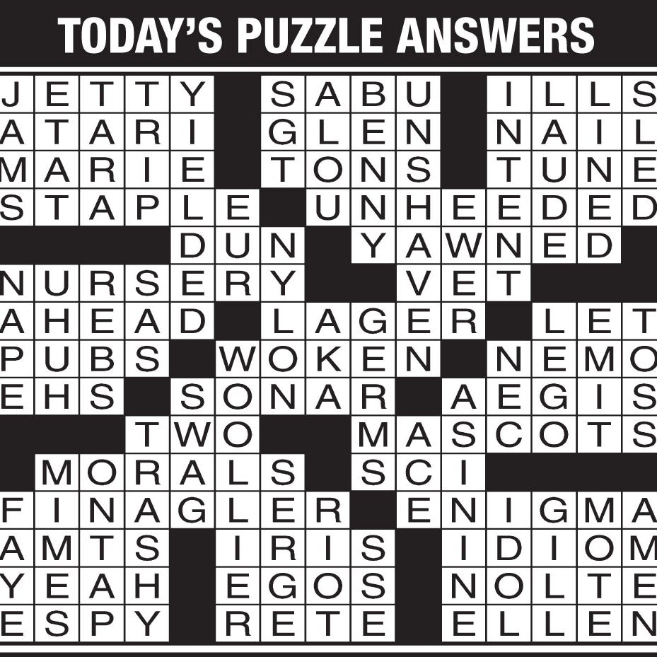 answers to today's nyt crossword puzzle