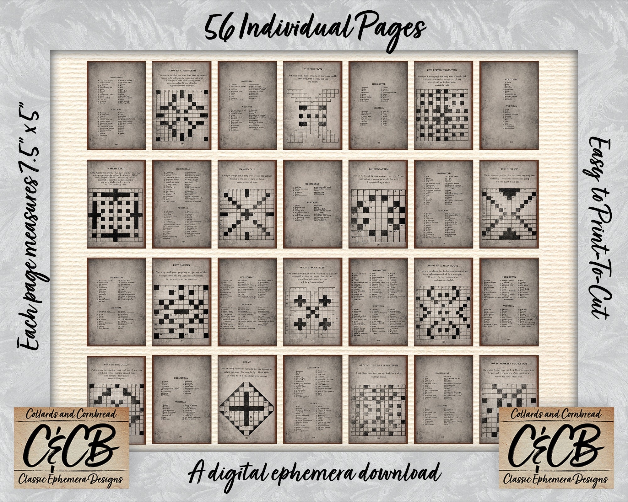 Antique Crossword Puzzle Book Grunged Journal Pages Digital Download Kit For Junk Journaling Card Making Scrapbooking And Paper Crafting Etsy