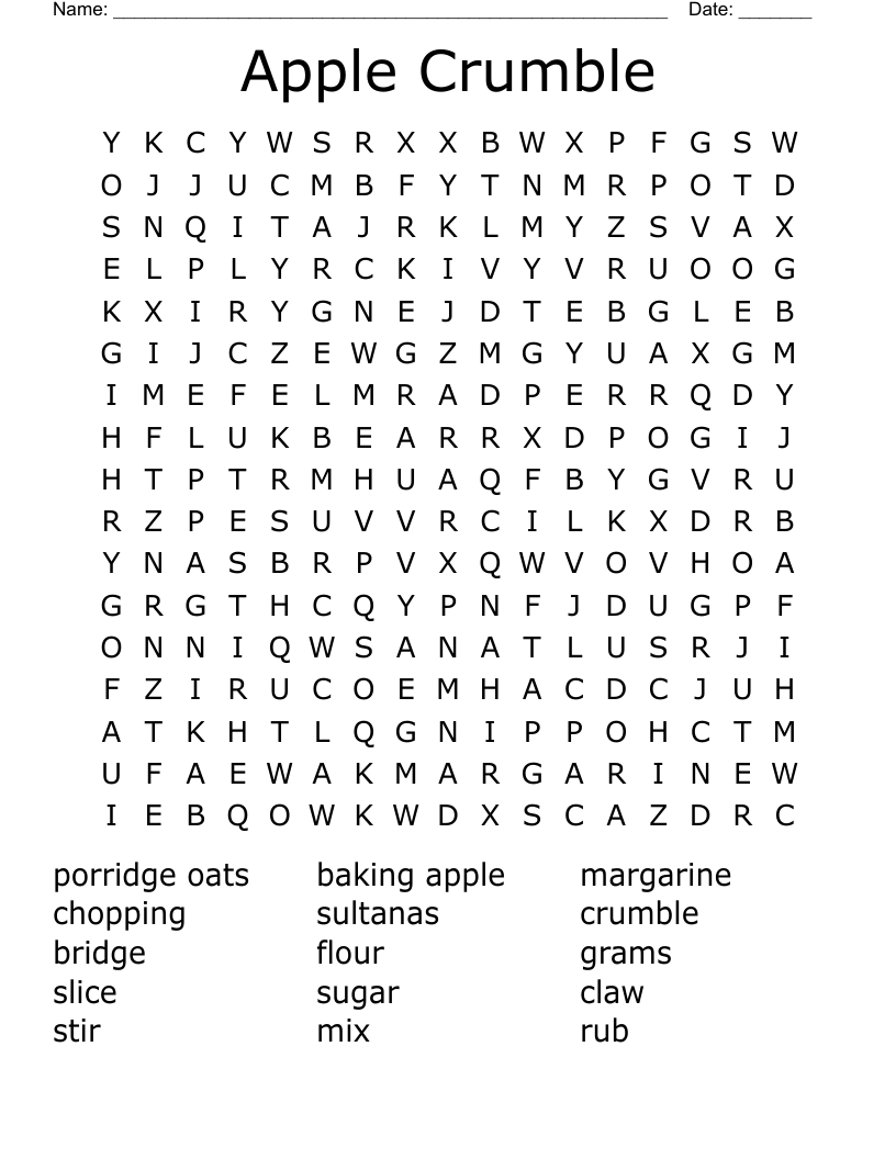 Apple Crumble Word Search WordMint