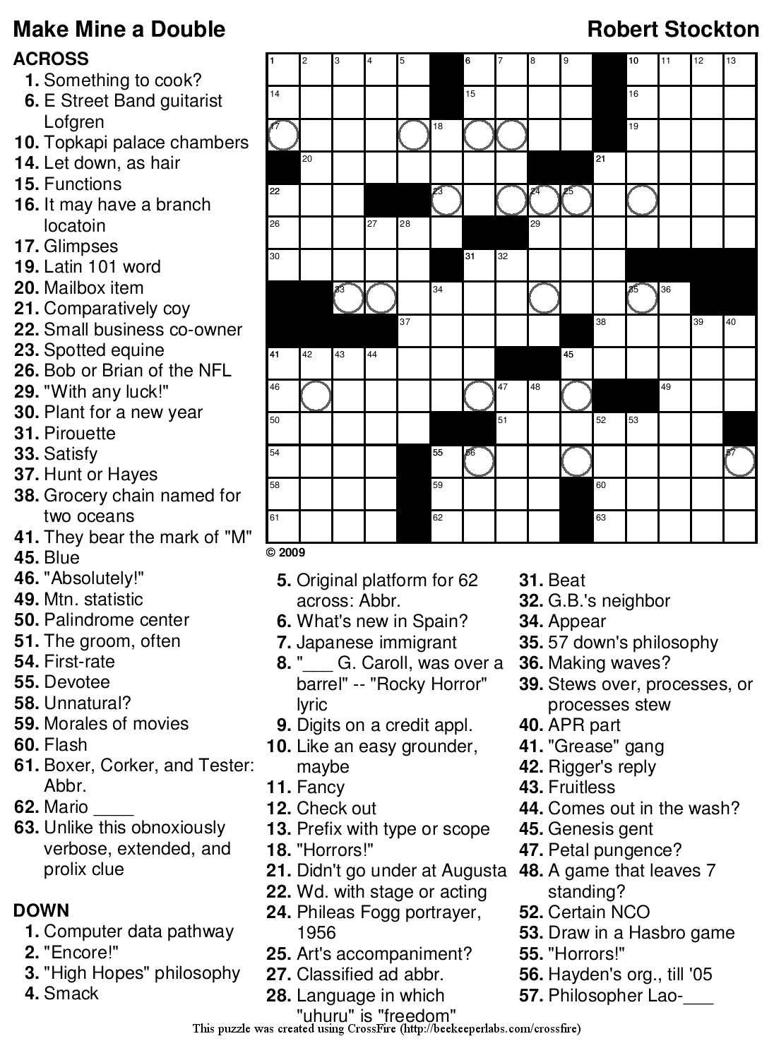 April 2009 Beekeeper Crosswords
