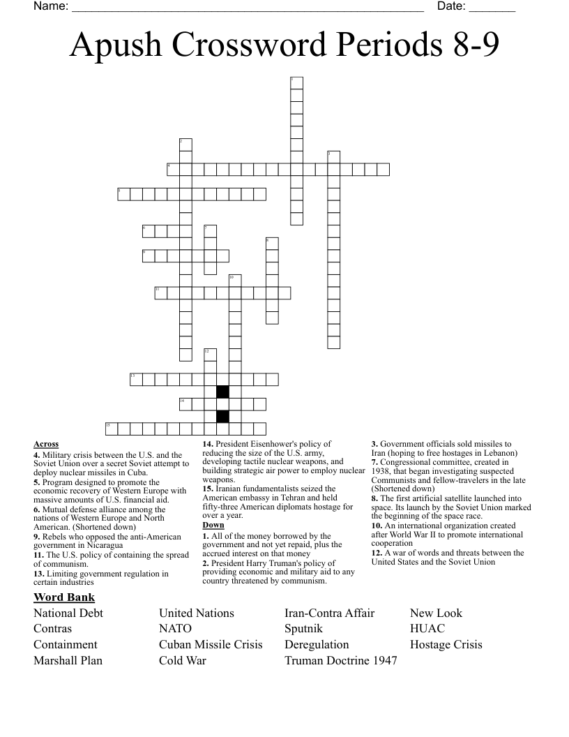 Apush Crossword Periods 8 9 WordMint