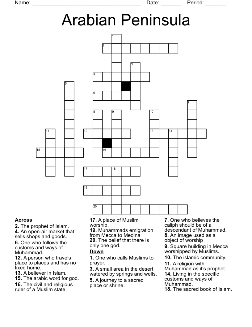 Arabian Peninsula Crossword WordMint