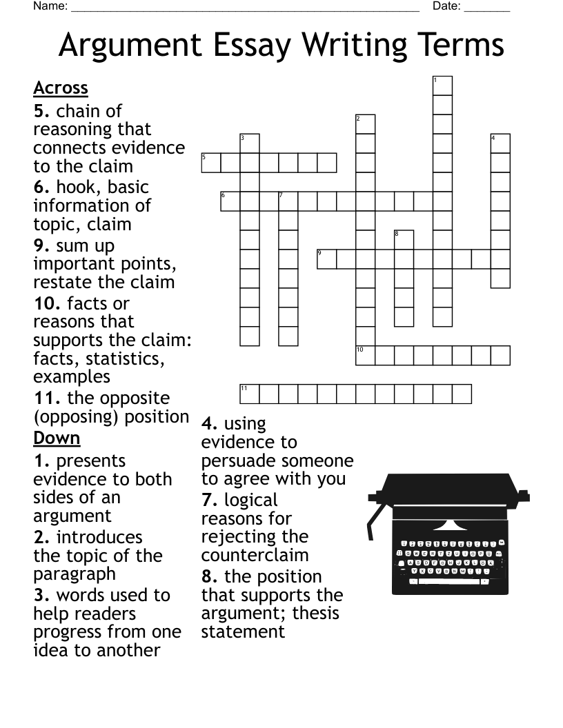 Argument Essay Writing Terms Crossword WordMint