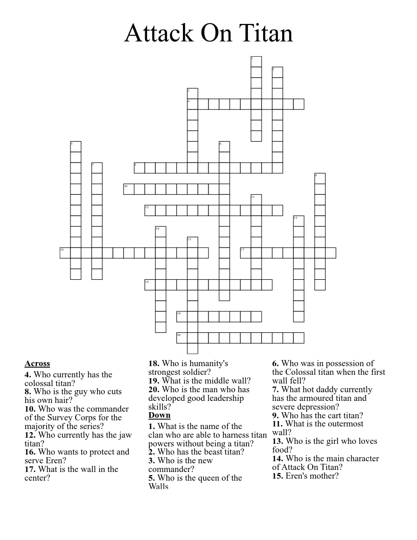 Attack On Titan Crossword WordMint
