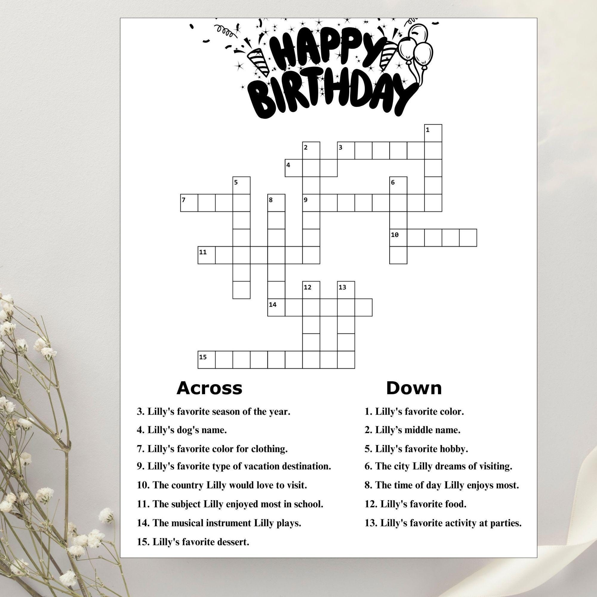 Baby Shower Crossword Puzzle Etsy