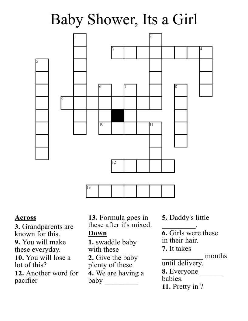 Baby Shower Its A Girl Crossword WordMint