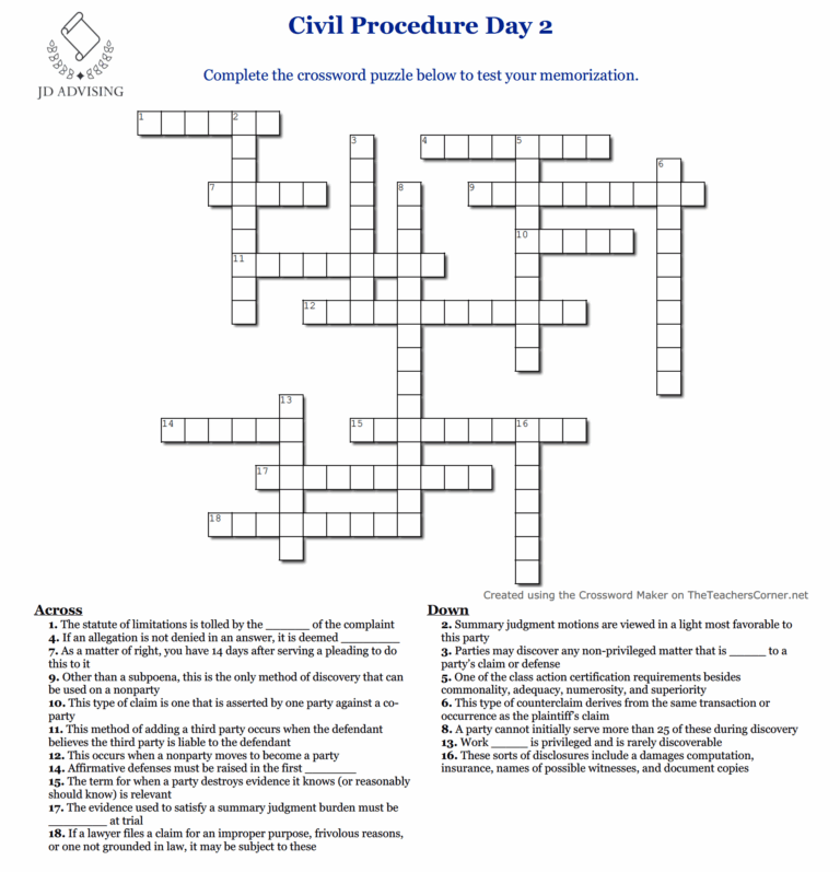 Bar Exam Crossword Puzzle