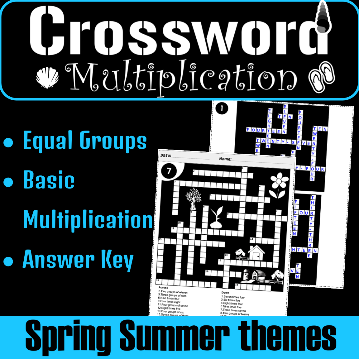 Basic Multiplication Equal Groups Crossword Challenge Spring Summer Themed Made By Teachers