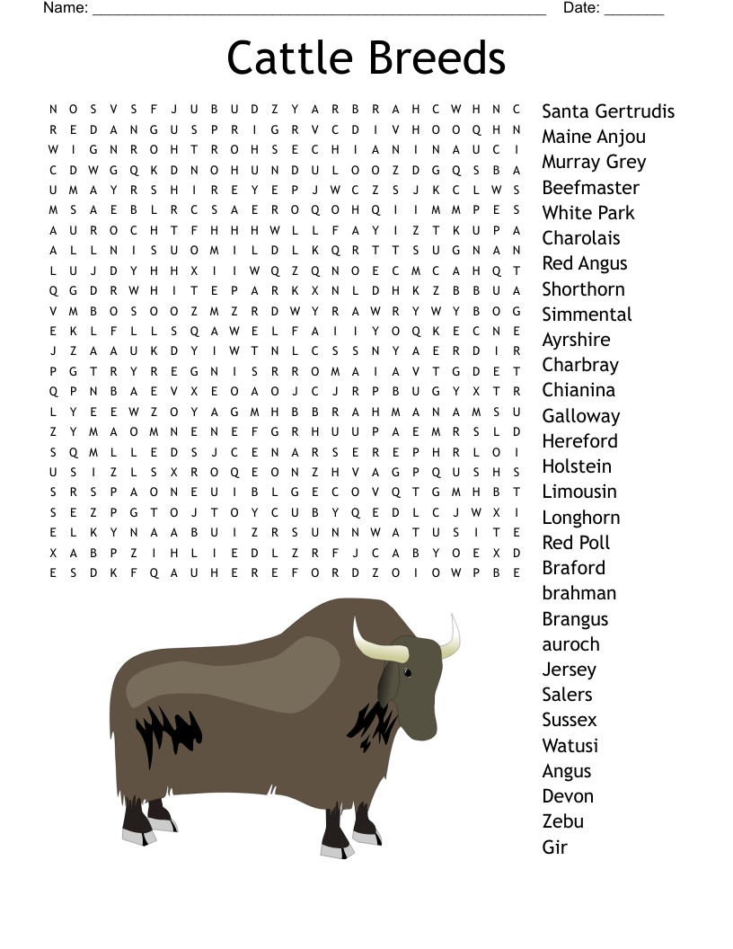 Beef Cattle Breeds Crossword WordMint