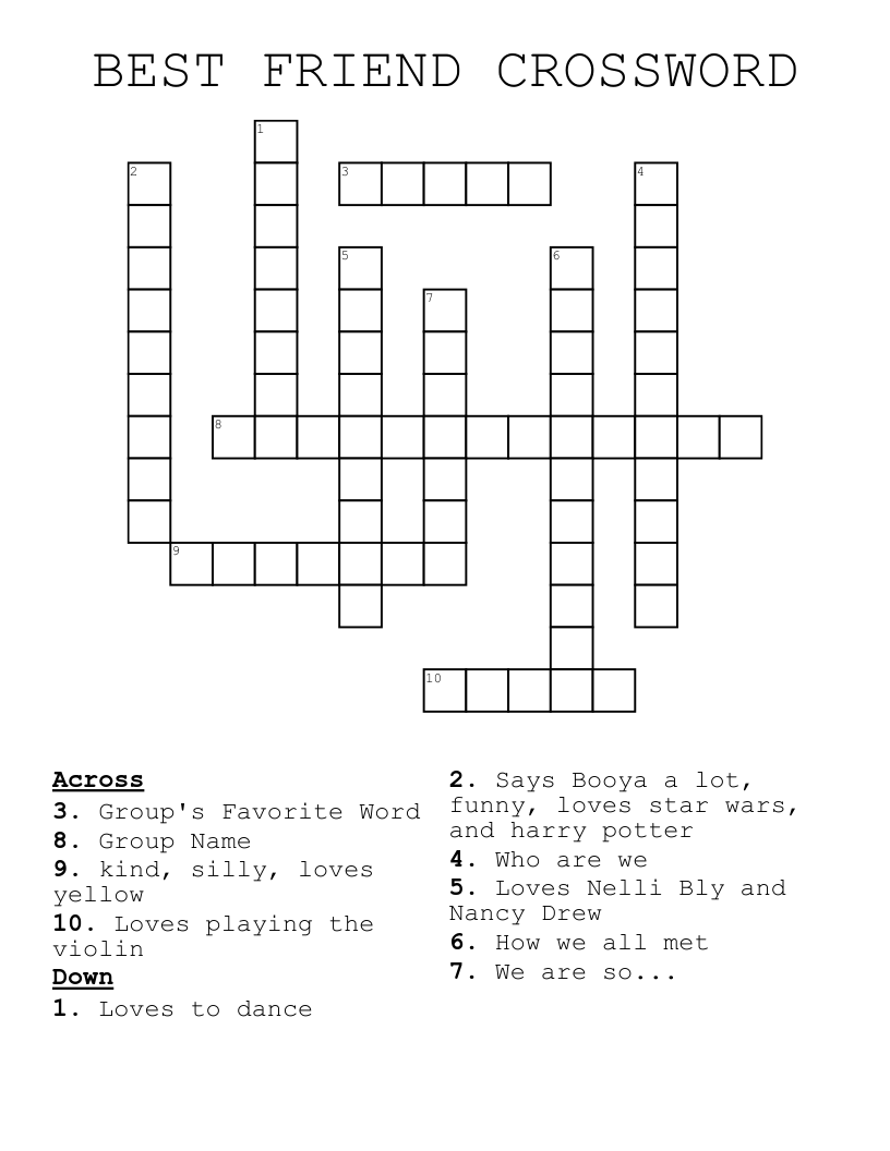 BEST FRIEND CROSSWORD WordMint