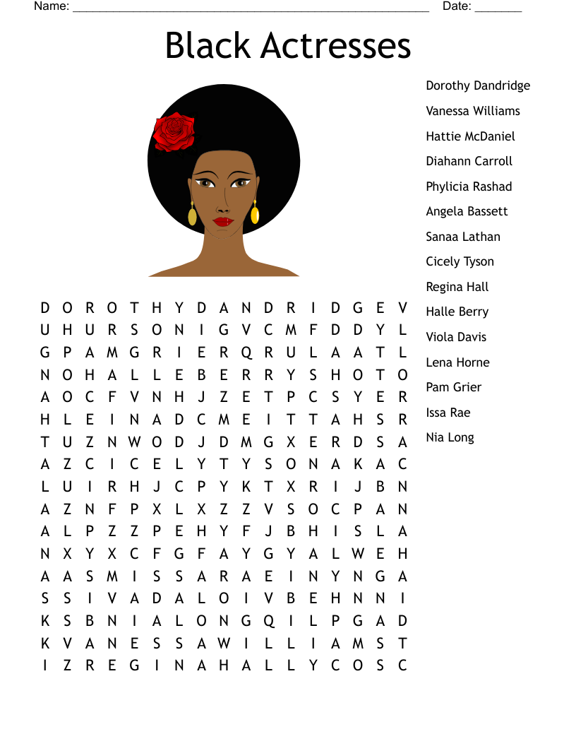 Black Actresses Word Search WordMint