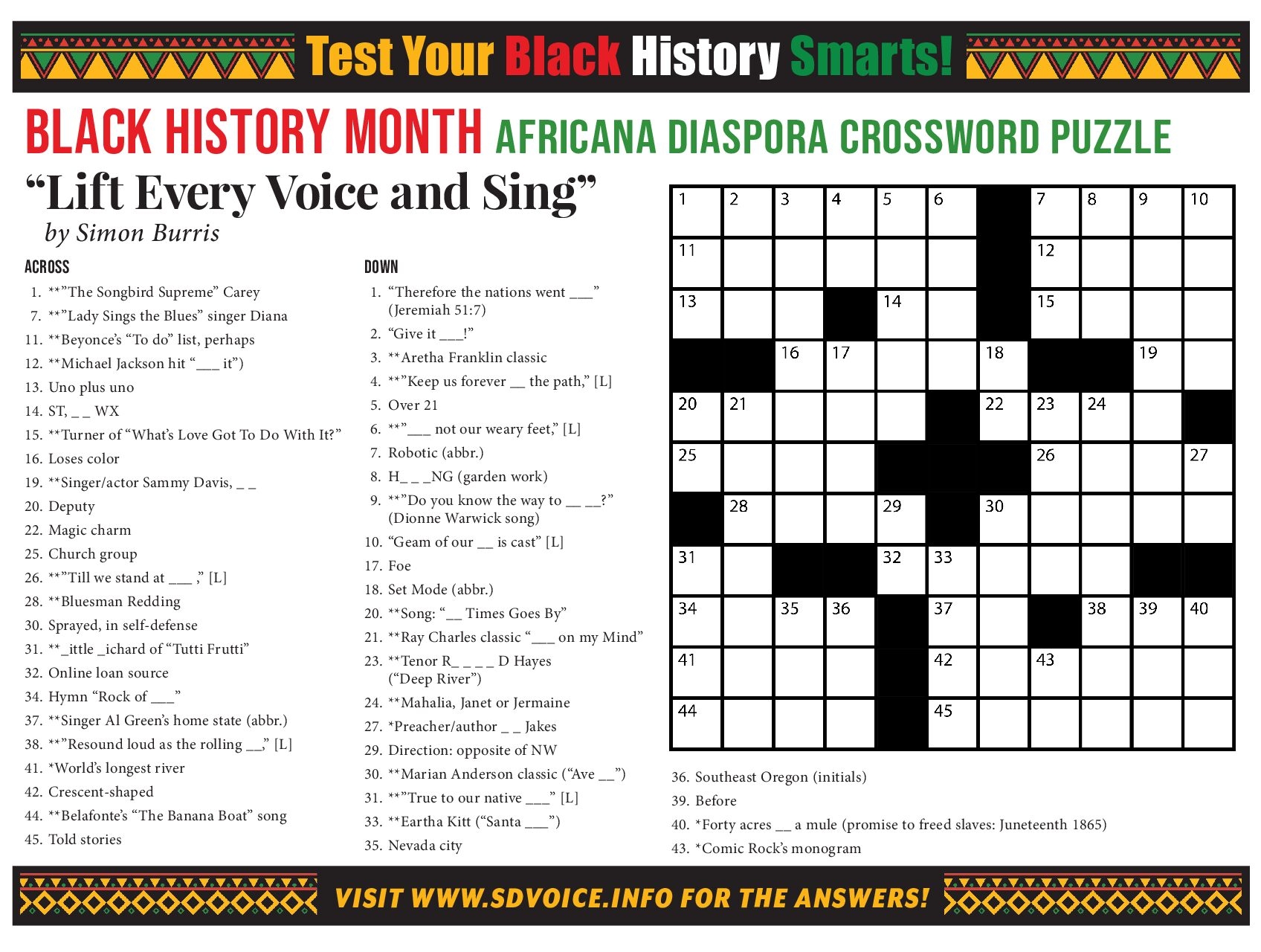 Black History Month II Crossword Puzzle The San Diego Voice Viewpoint