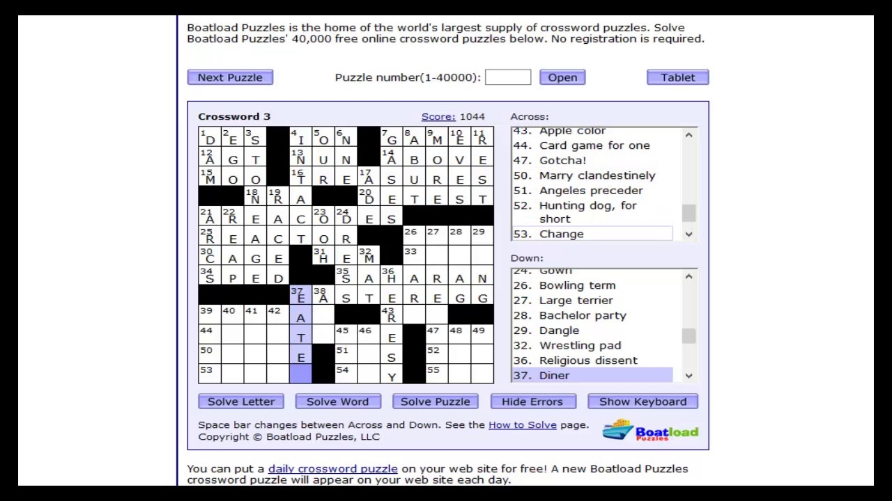 boatload crossword puzzles free online
