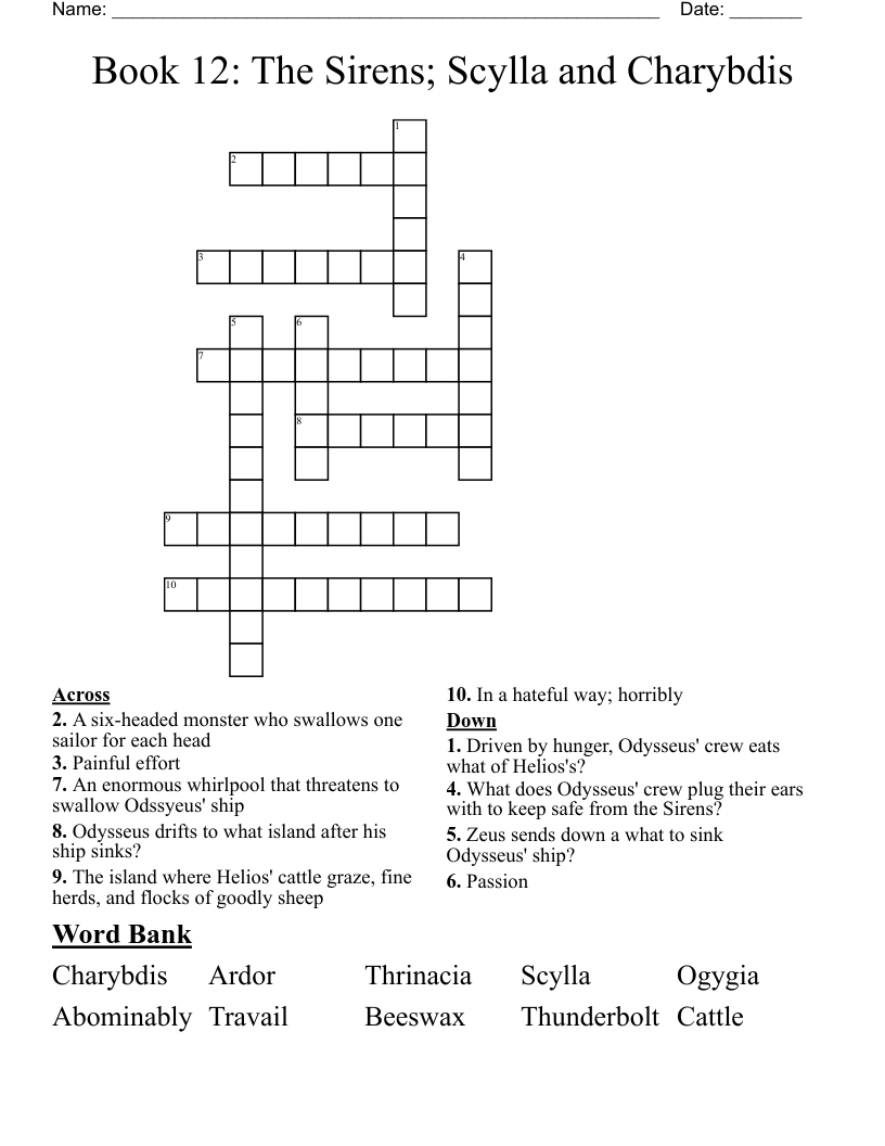 Book 12 The Sirens Scylla And Charybdis Crossword WordMint