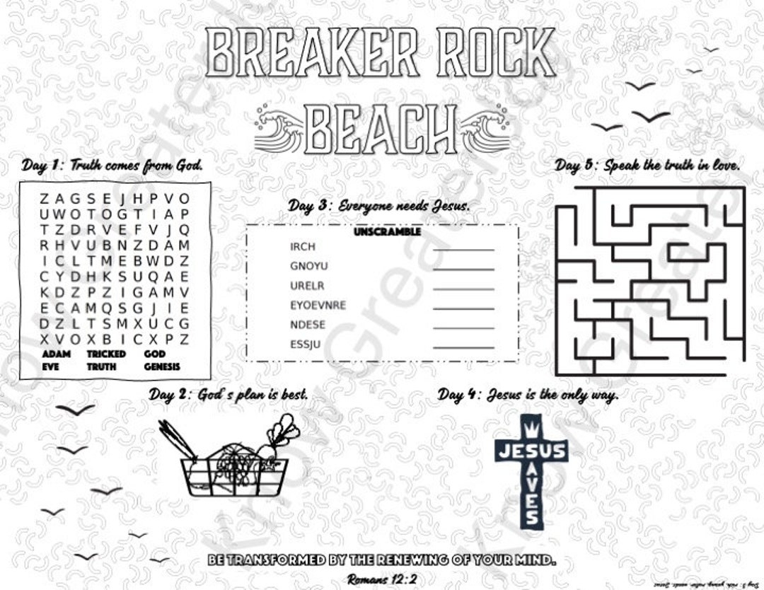 Breaker Rock Beach VBS Activity Sheet Etsy