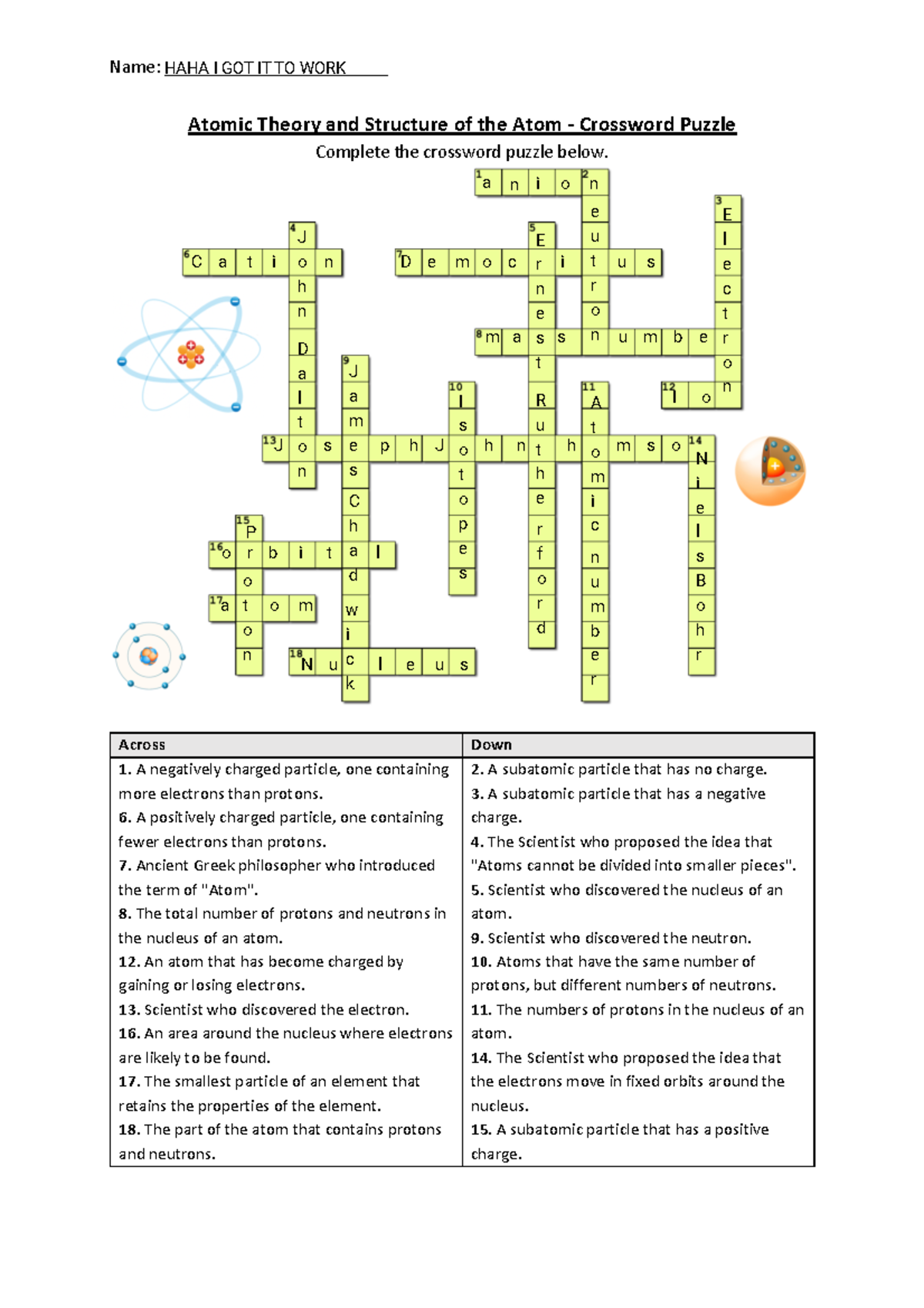 subatomic particle crossword puzzle