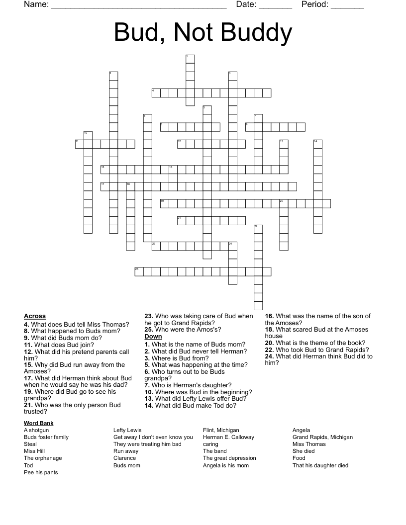 Bud Not Buddy Crossword WordMint