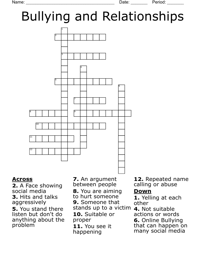 Bullying And Relationships Crossword WordMint