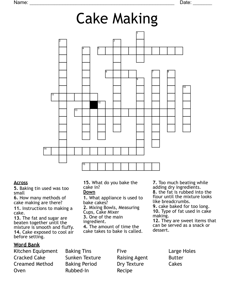 Cake Making Crossword WordMint