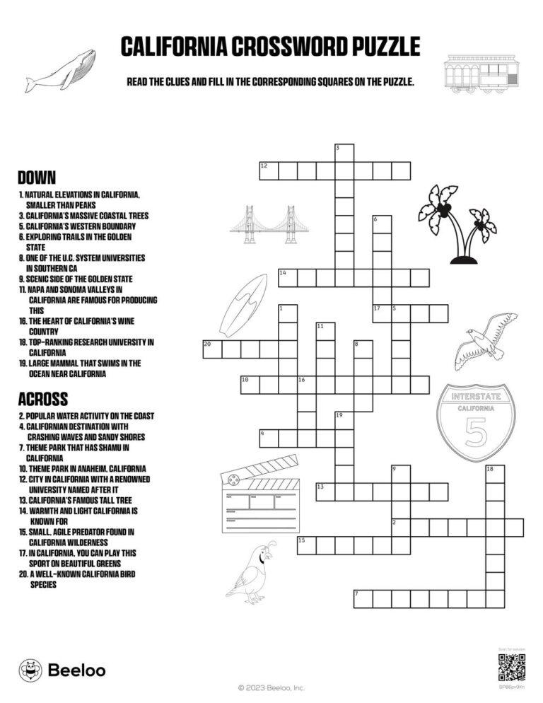 California Crossword Puzzle Beeloo Printable Crafts And Activities For Kids