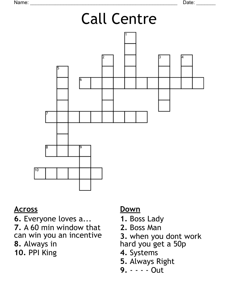 Call Centre Crossword WordMint