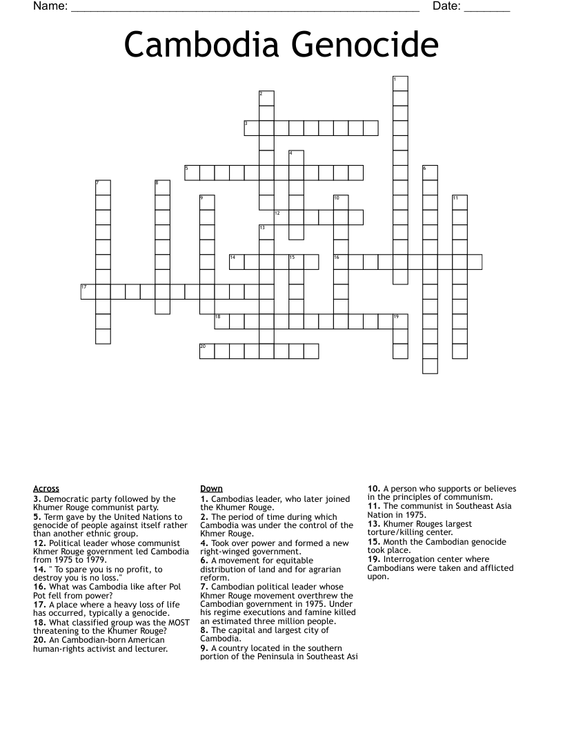 Cambodia Genocide Crossword WordMint