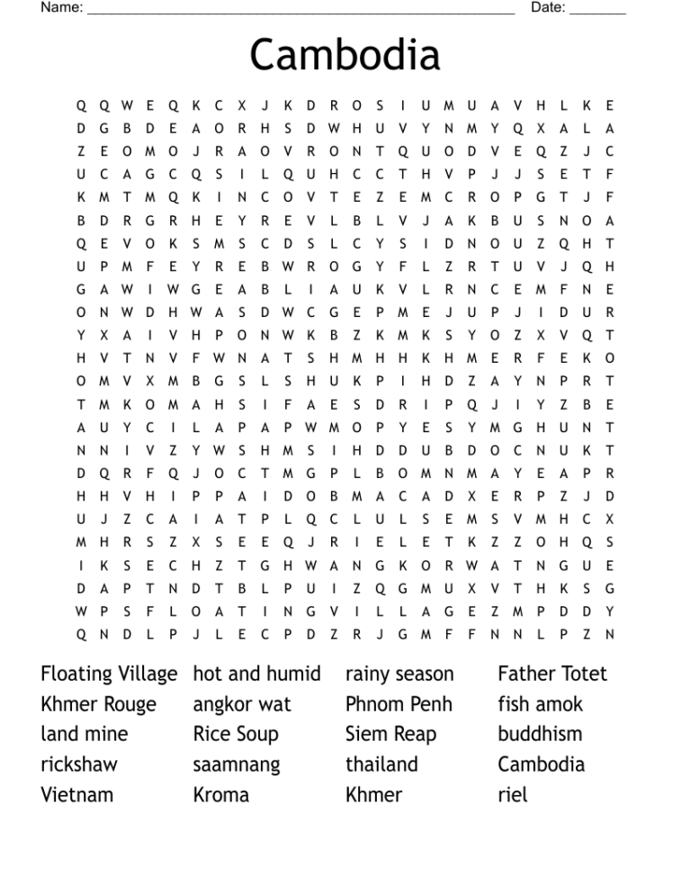 Cambodia Word Search WordMint