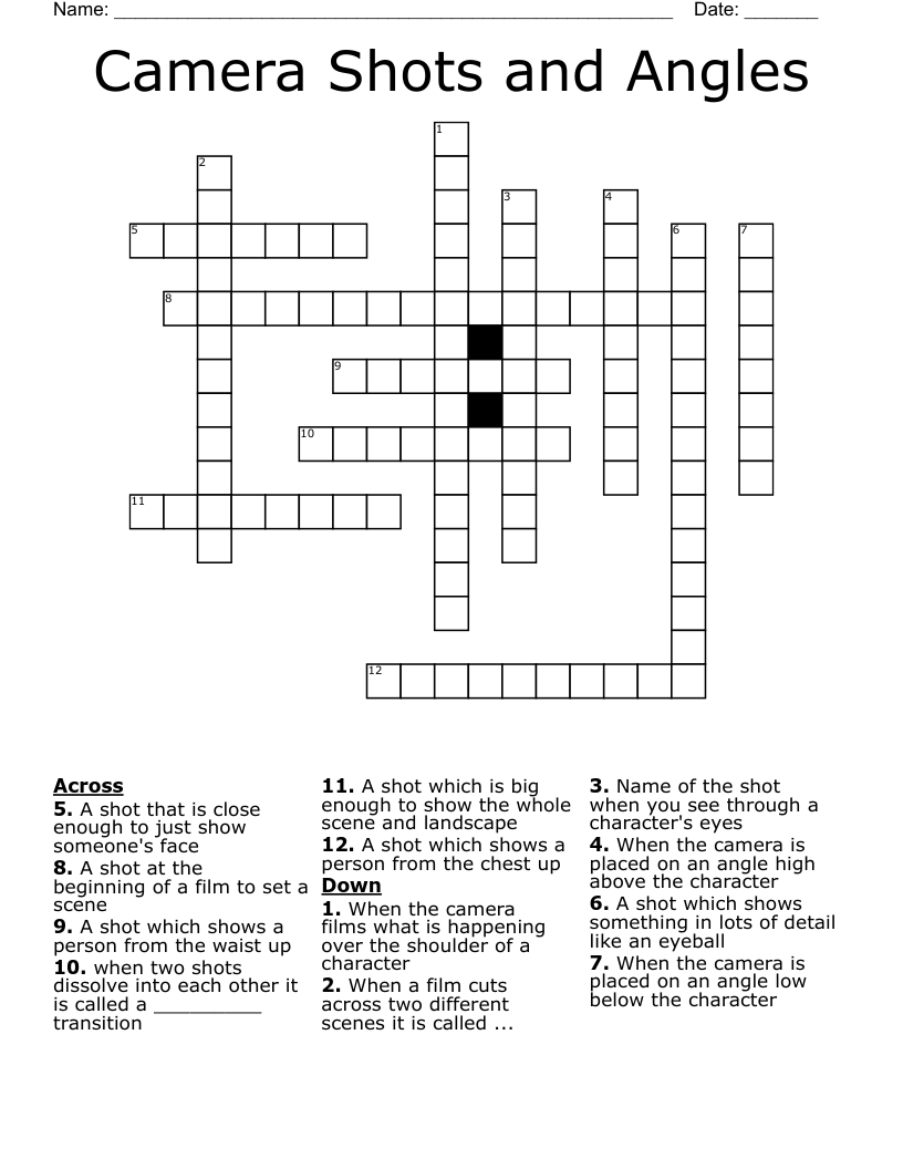 Camera Shots And Angles Crossword WordMint